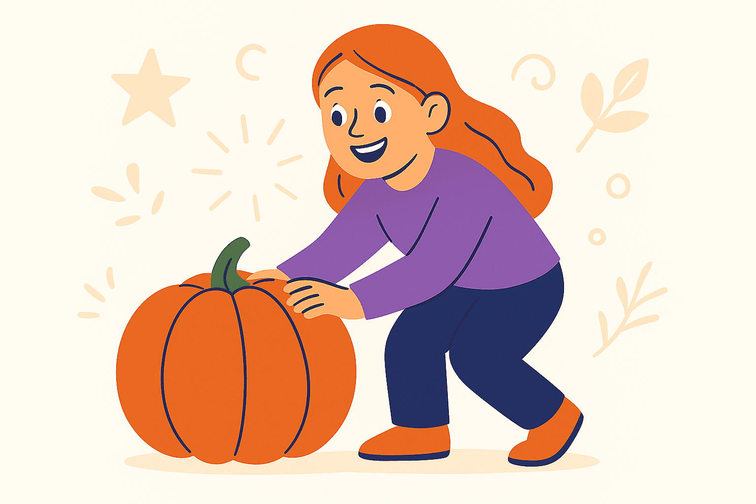 character rolling a pumpkin